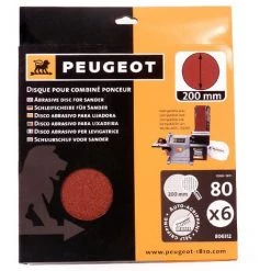 PEUGEOT PSP 6 Disques Abrasifs Auto-agrippants D. 200 Mm - Grain 80 Pour ENERGYSAND 200ASP - 806312 - Peugeot